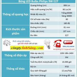 thong so bong LED Bulb Philips 9w congtyanhsang.com