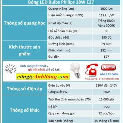 thong so bong led Bulb Philips 18w congtyanhsang.com