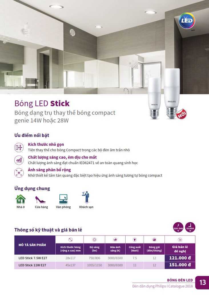 bong den LED stick PHILIPS 7.5W 11W E27 2 www.congtyanhsang.com - Công ty Ánh Sáng